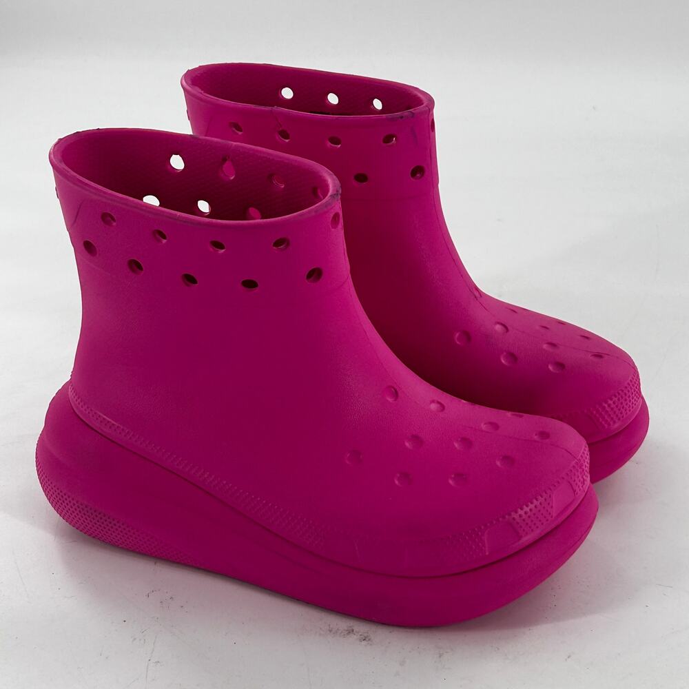 Crocs Crush Rain Boots 6 Pink Ankle Booties Slip On Comfort Glam View 5